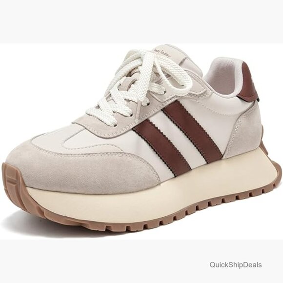 Shoes - Genuine Leather Chunky Platform Retro Sneakers, Non-Slip Walking Shoes